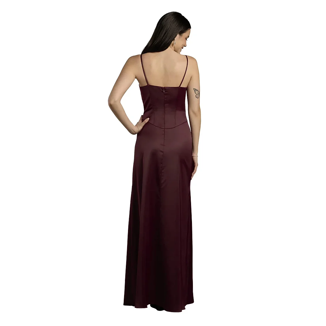 Kirablend Celeste Stretch Satin Basque-Waist Maxi Sheath Dress
