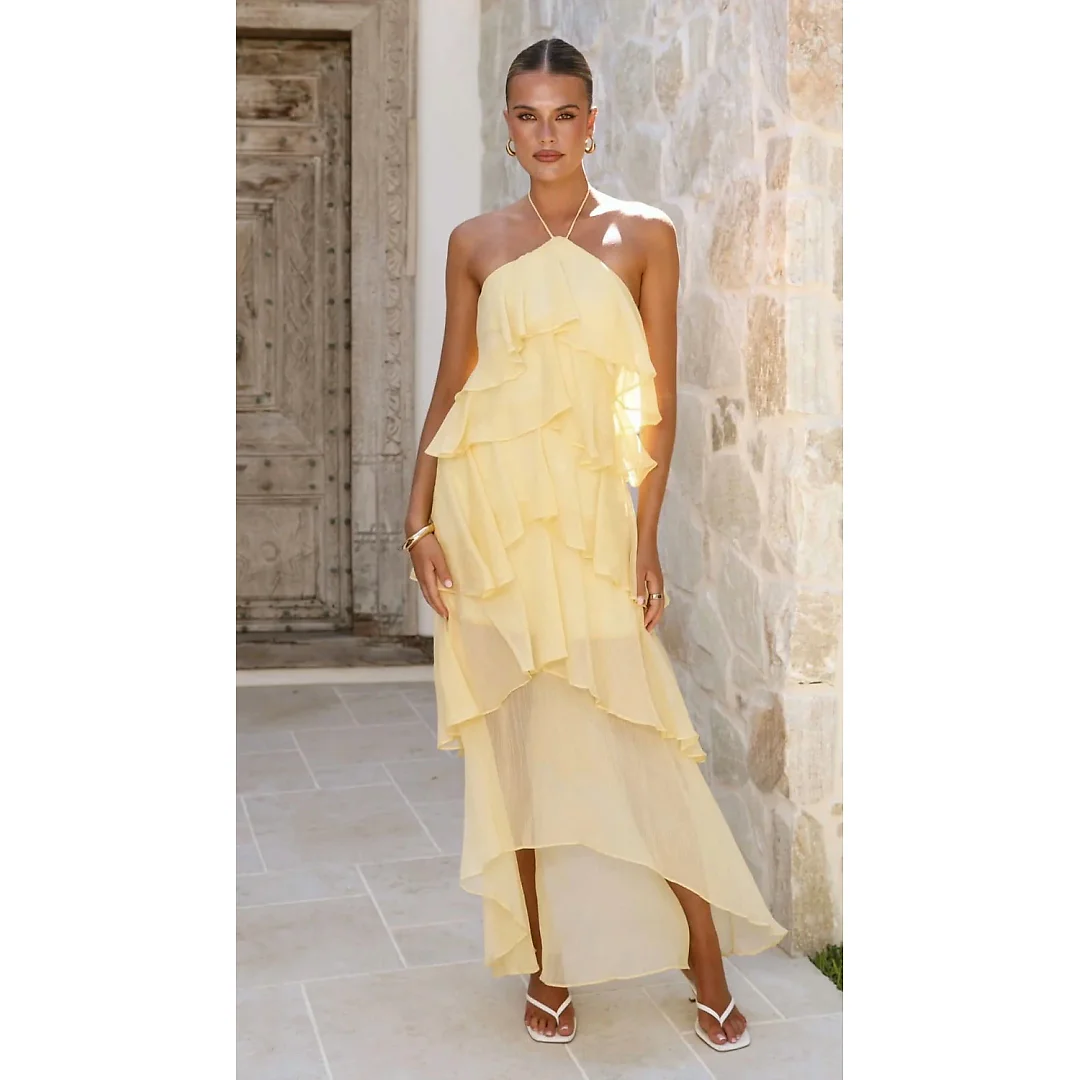 Kirablend Vela Halter Backless Peplum Maxi Dress