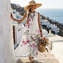Kirablend Hana Botanical Print Sleeveless Maxi Dress with Pockets