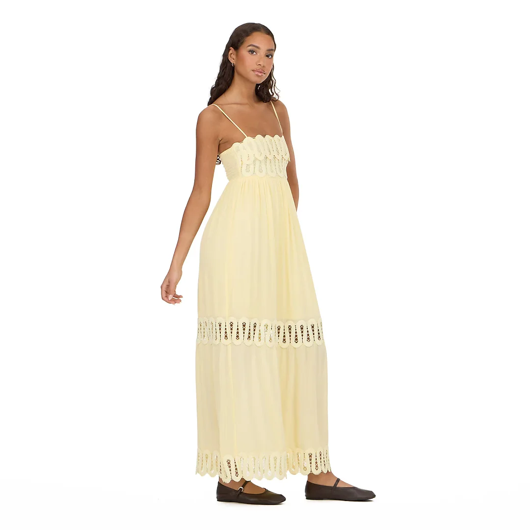 Kirablend Talia Lace-Yoke Tiered Sleeveless Maxi Dress
