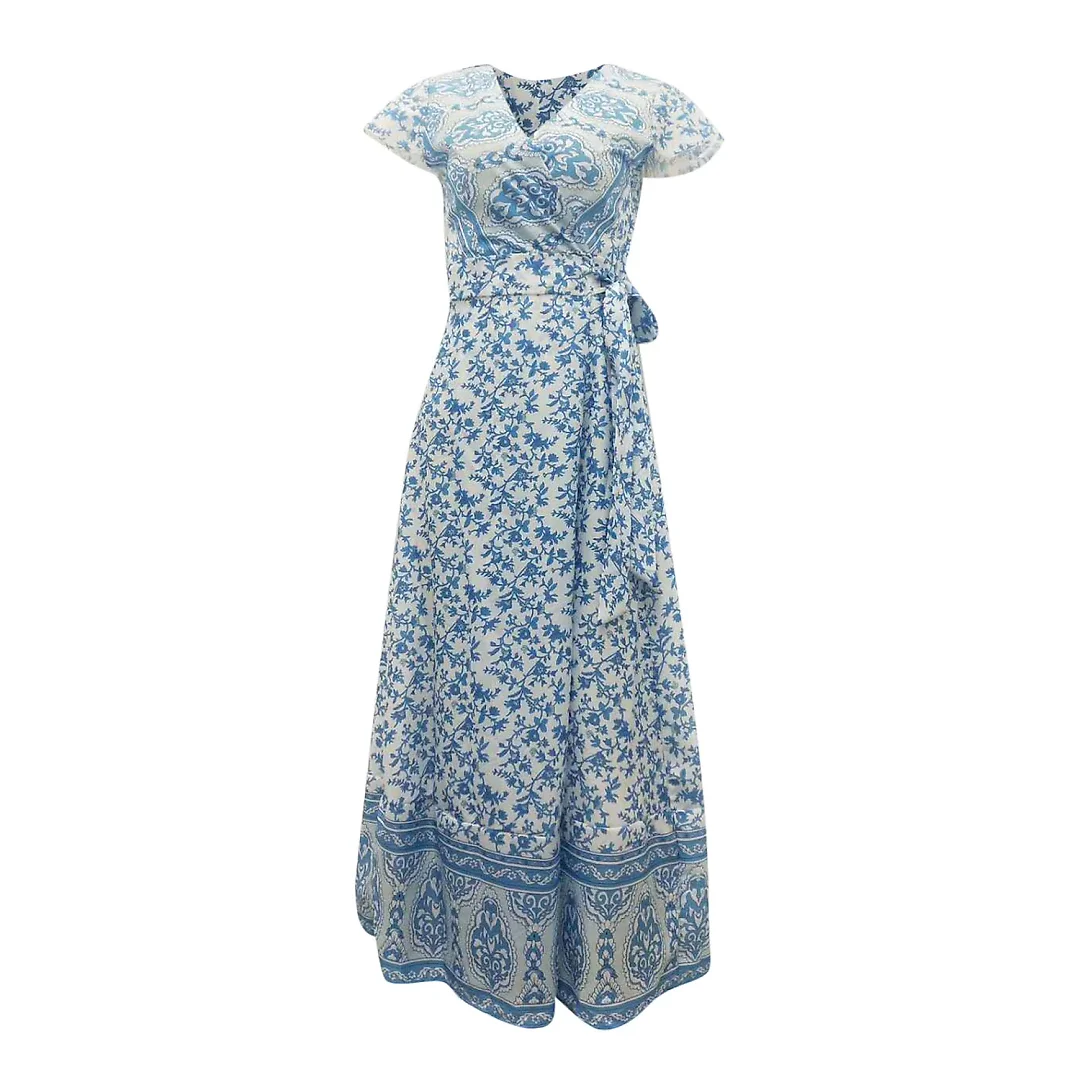 Kirablend Freya Floral Wrap V-Neck Belted Maxi Dress