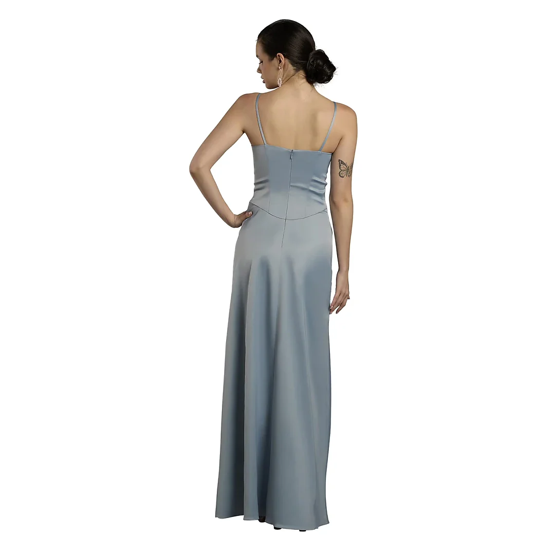 Kirablend Celeste Stretch Satin Basque-Waist Maxi Sheath Dress