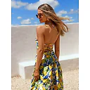 Kirablend Soleil Lemon-Print Halter Open-Back Maxi Dress