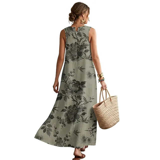 Kirablend Nalani Linen-Look Sleeveless Maxi Dress with Pockets
