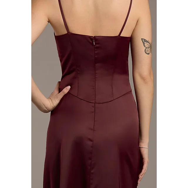 Kirablend Celeste Stretch Satin Basque-Waist Maxi Sheath Dress