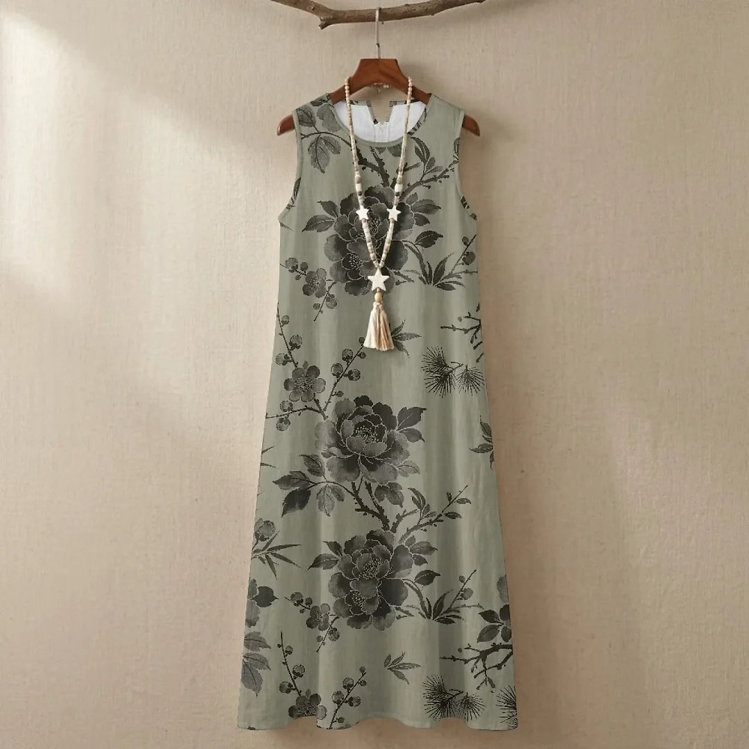 Kirablend Nalani Linen-Look Sleeveless Maxi Dress with Pockets