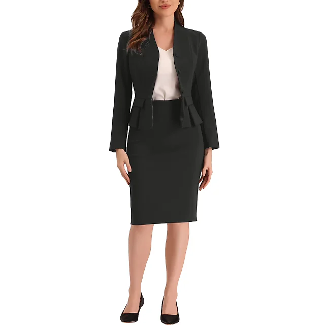 Kirablend Harlow Collarless Peplum Blazer & Pencil Skirt Set