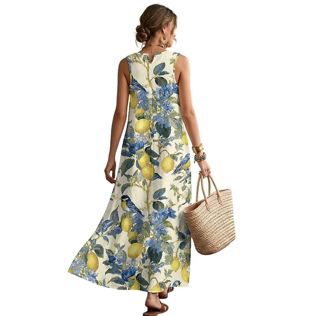 Kirablend Mira Printed Sleeveless A-Line Maxi Sundress with Pockets