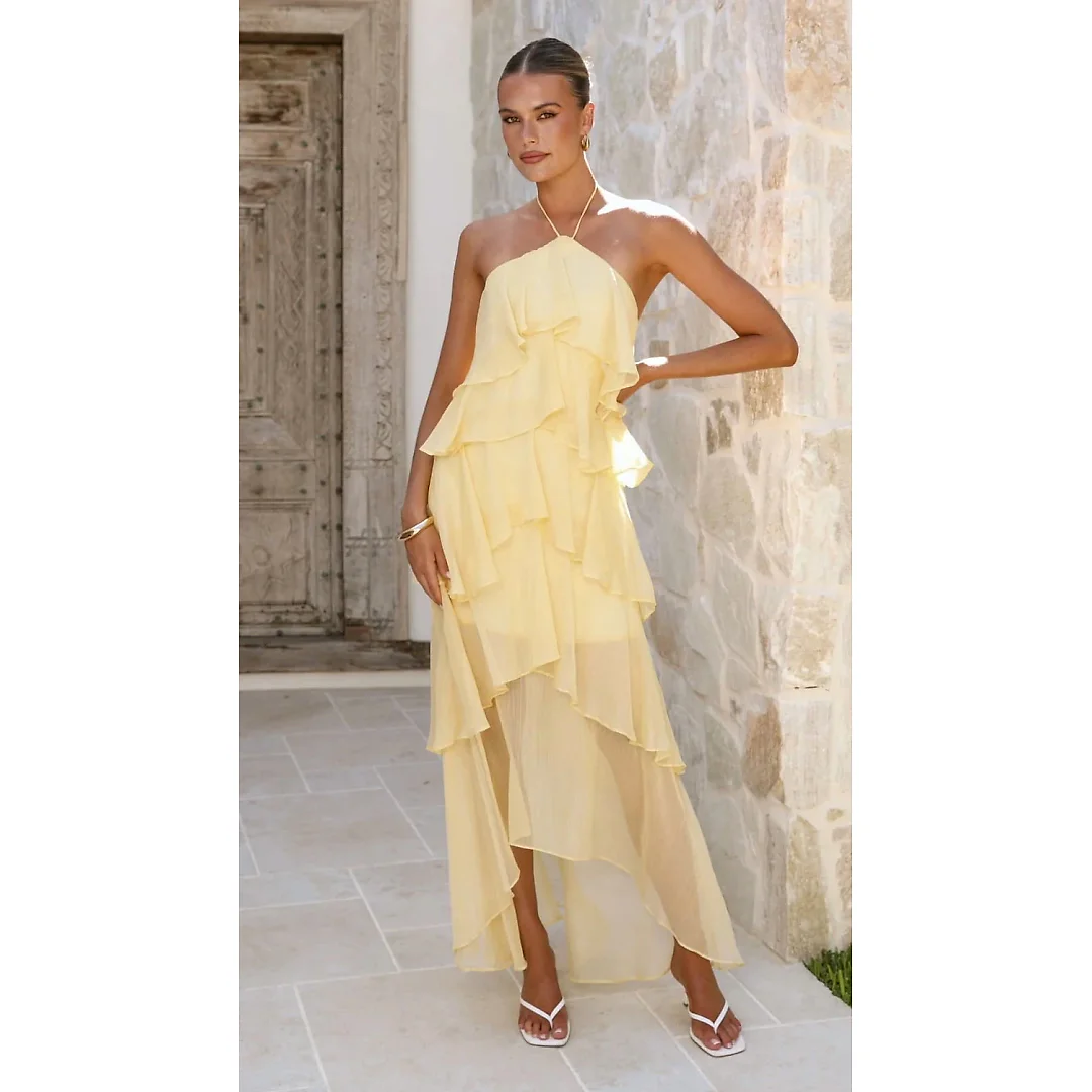 Kirablend Vela Halter Backless Peplum Maxi Dress
