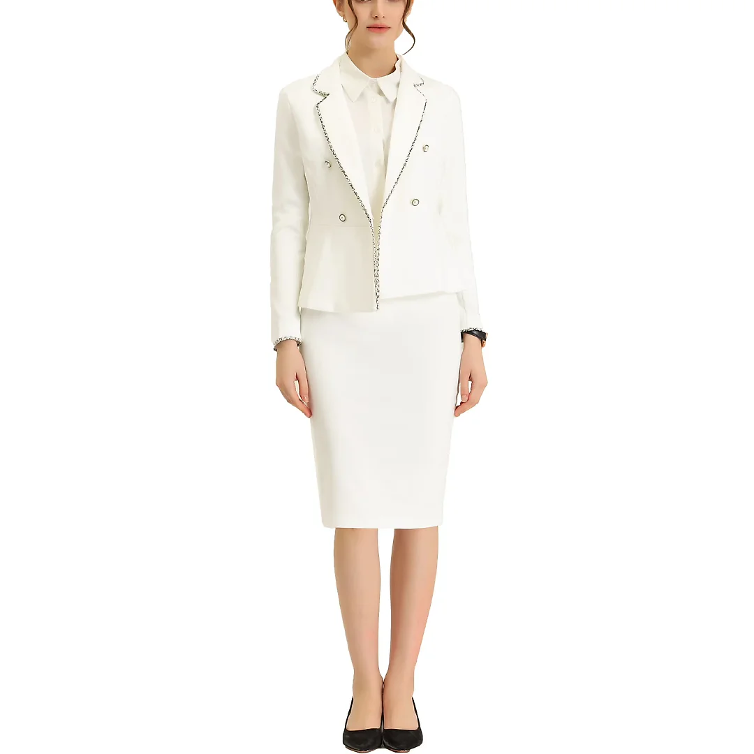 Kirablend Colette Tweed-Trim Blazer & Knee-Length Skirt Set