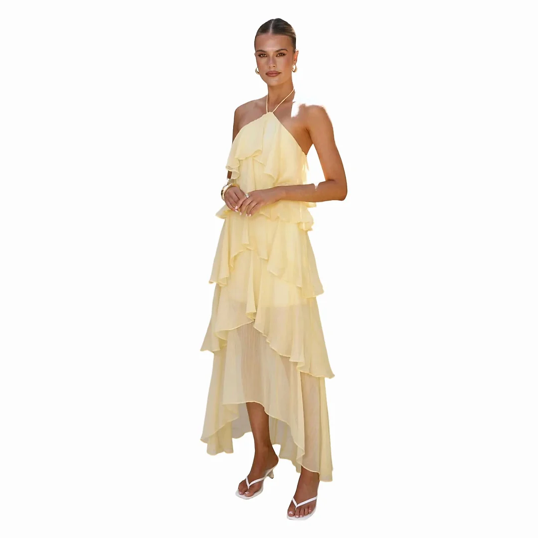 Kirablend Vela Halter Backless Peplum Maxi Dress