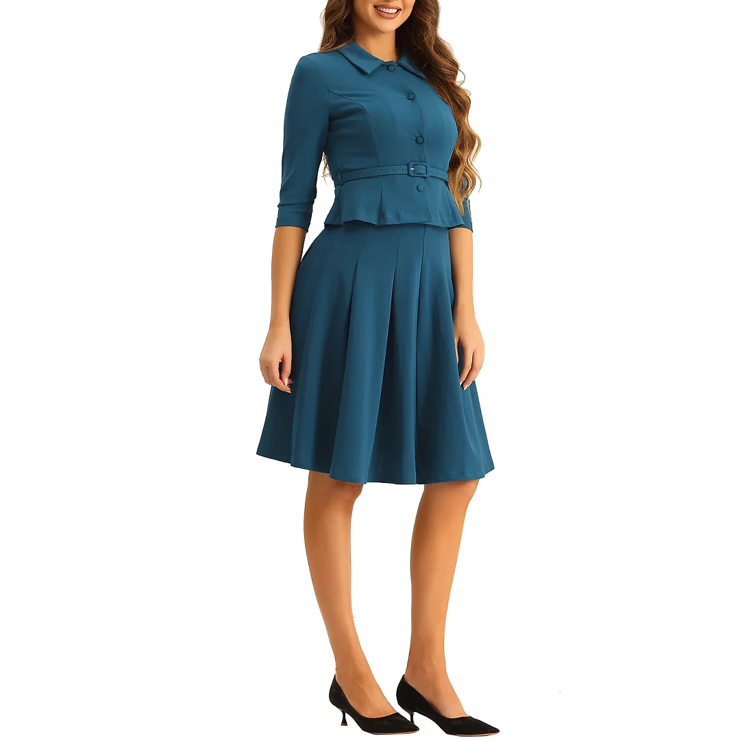 Kirablend Sloane Belted Blazer & Pleated Skirt Two-Piece Set