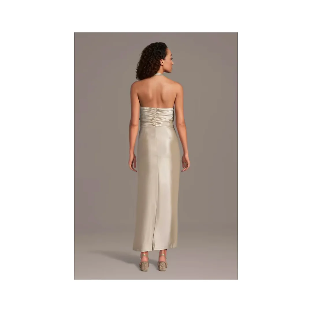 Kirablend Ivy Sculpting Satin Halter Mini Sheath Dress