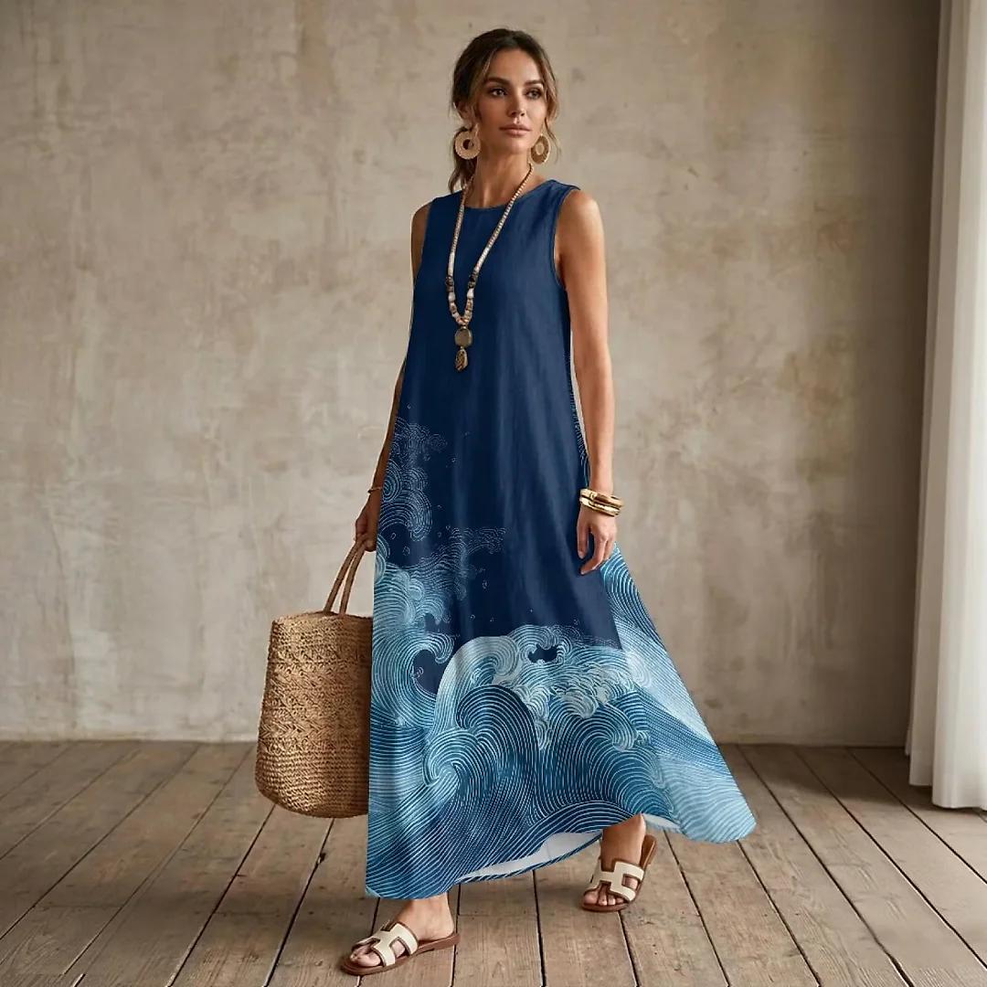 Kirablend Marisol Linen-Look Crewneck Tank Maxi Dress