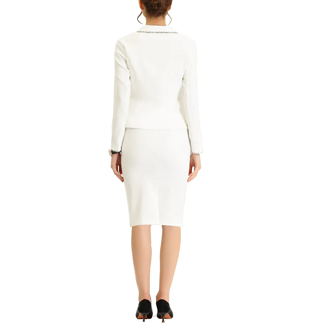Kirablend Colette Tweed-Trim Blazer & Knee-Length Skirt Set