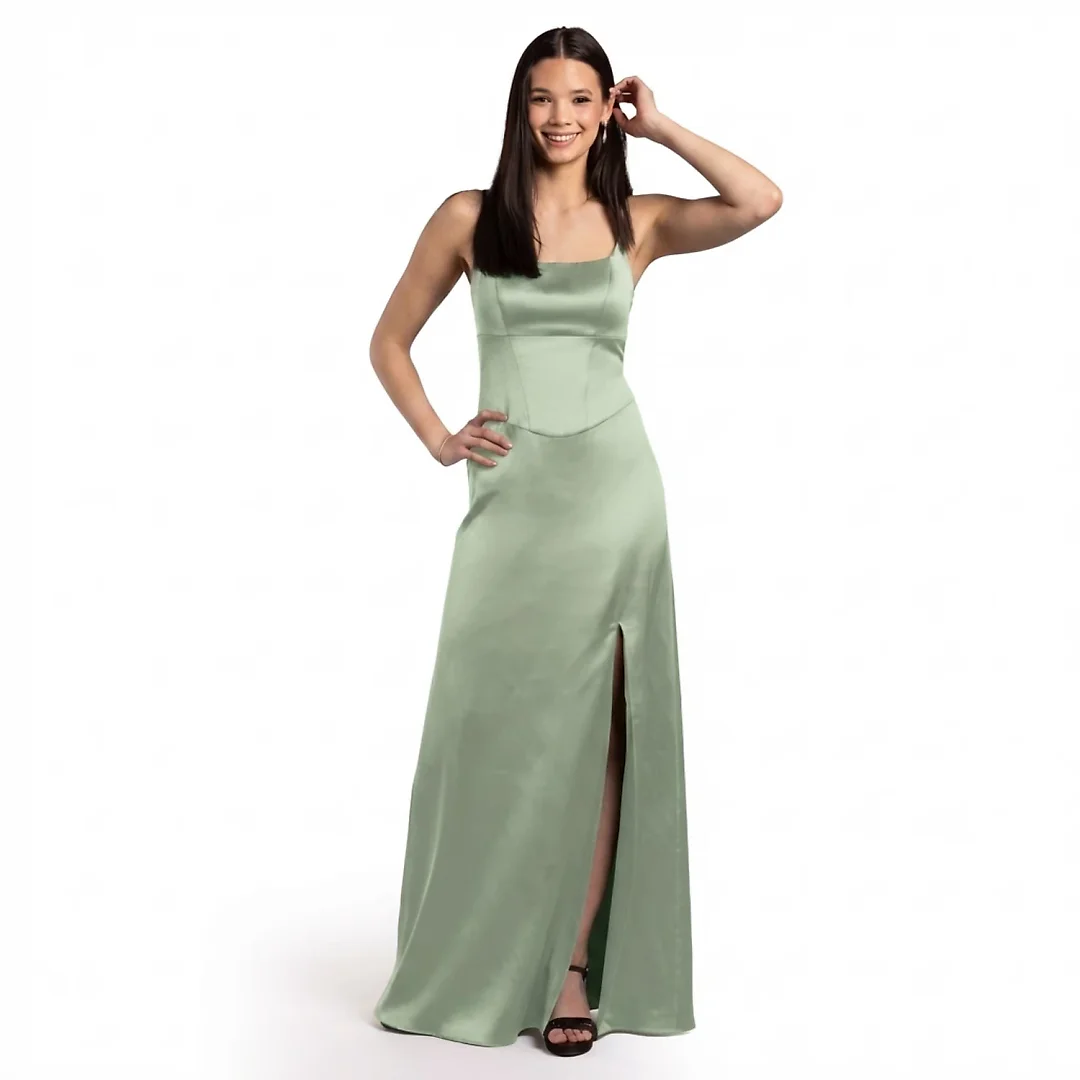 Kirablend Celeste Stretch Satin Basque-Waist Maxi Sheath Dress