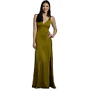 Kirablend Esme Charmeuse Plunge-Neck Seamed A-Line Gown