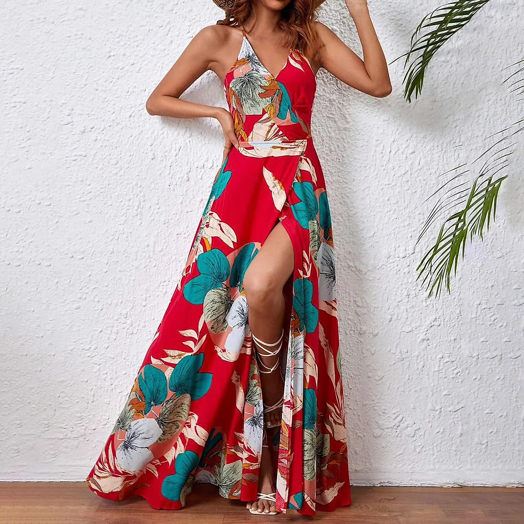Kirablend Freya Floral Wrap V-Neck Belted Maxi Dress