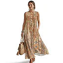 Kirablend Hana Botanical Print Sleeveless Maxi Dress with Pockets