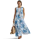 Kirablend Hana Botanical Print Sleeveless Maxi Dress with Pockets