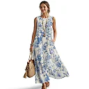 Kirablend Hana Botanical Print Sleeveless Maxi Dress with Pockets