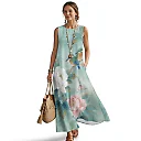 Kirablend Hana Botanical Print Sleeveless Maxi Dress with Pockets