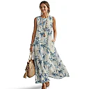 Kirablend Hana Botanical Print Sleeveless Maxi Dress with Pockets