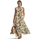 Kirablend Hana Botanical Print Sleeveless Maxi Dress with Pockets