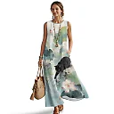 Kirablend Hana Botanical Print Sleeveless Maxi Dress with Pockets