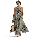 Kirablend Hana Botanical Print Sleeveless Maxi Dress with Pockets
