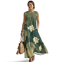 Kirablend Hana Botanical Print Sleeveless Maxi Dress with Pockets
