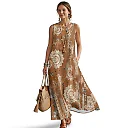 Kirablend Hana Botanical Print Sleeveless Maxi Dress with Pockets