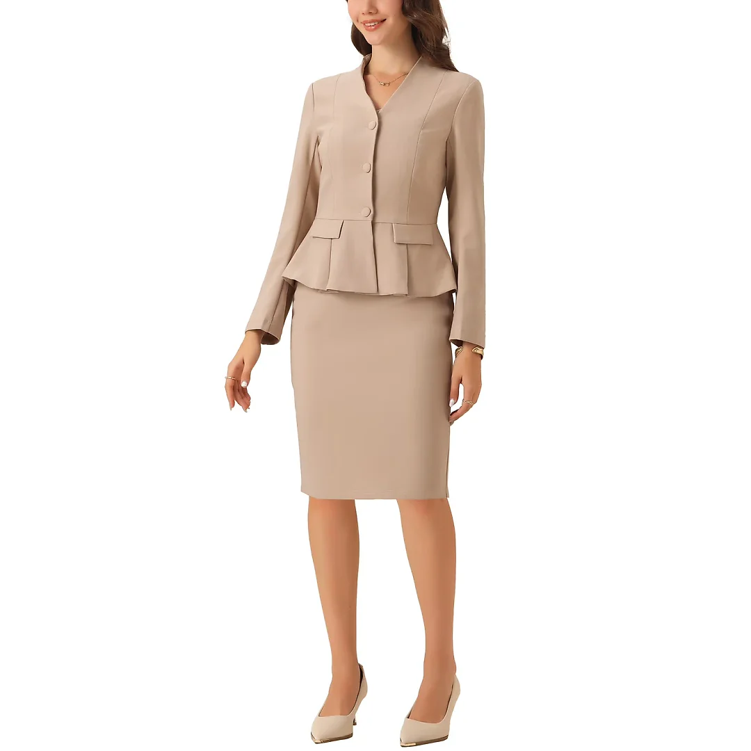 Kirablend Harlow Collarless Peplum Blazer & Pencil Skirt Set