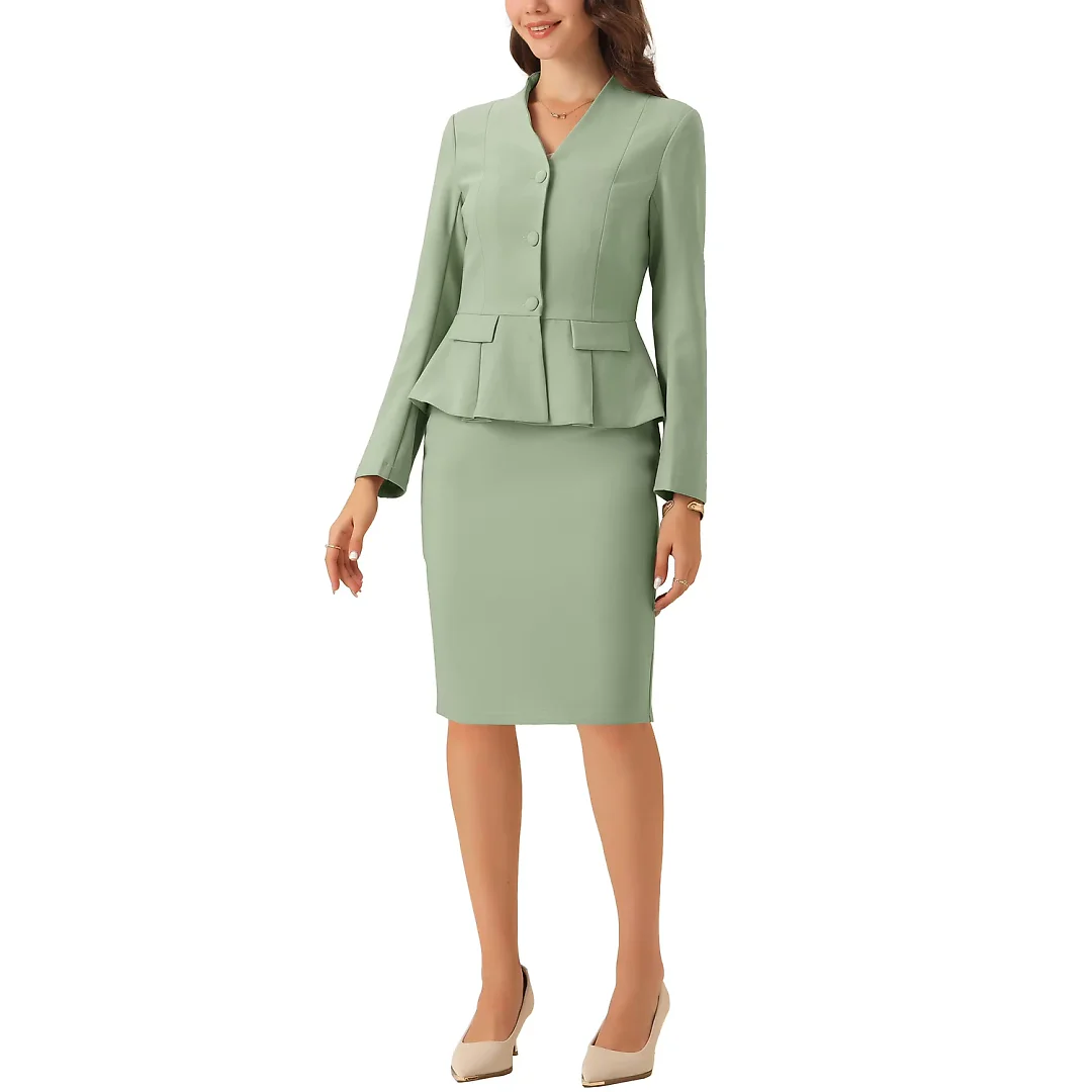 Kirablend Harlow Collarless Peplum Blazer & Pencil Skirt Set