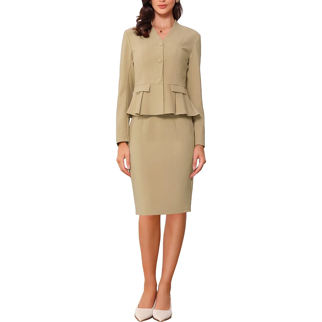 Kirablend Harlow Collarless Peplum Blazer & Pencil Skirt Set