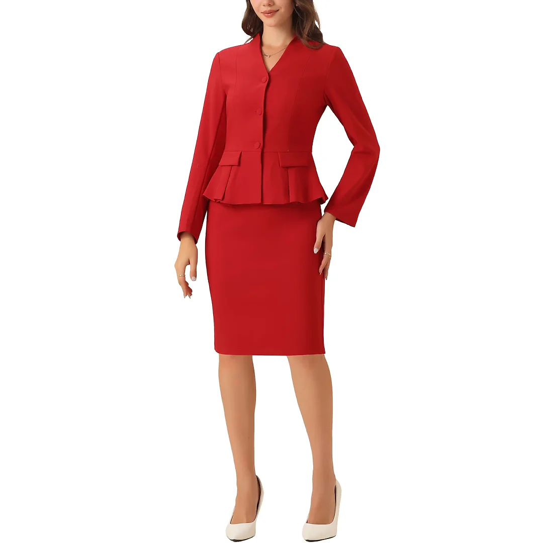 Kirablend Harlow Collarless Peplum Blazer & Pencil Skirt Set