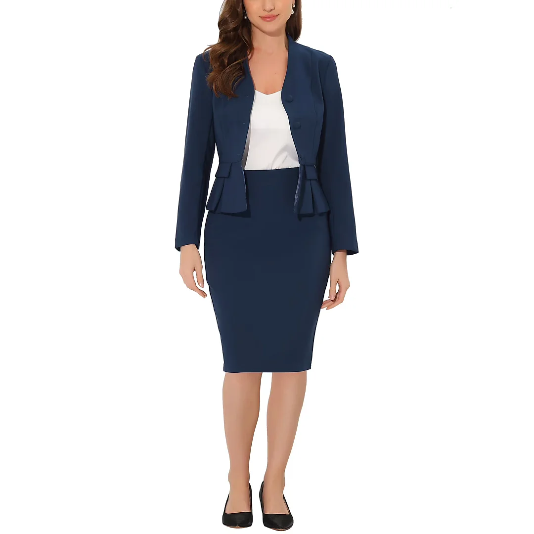 Kirablend Harlow Collarless Peplum Blazer & Pencil Skirt Set
