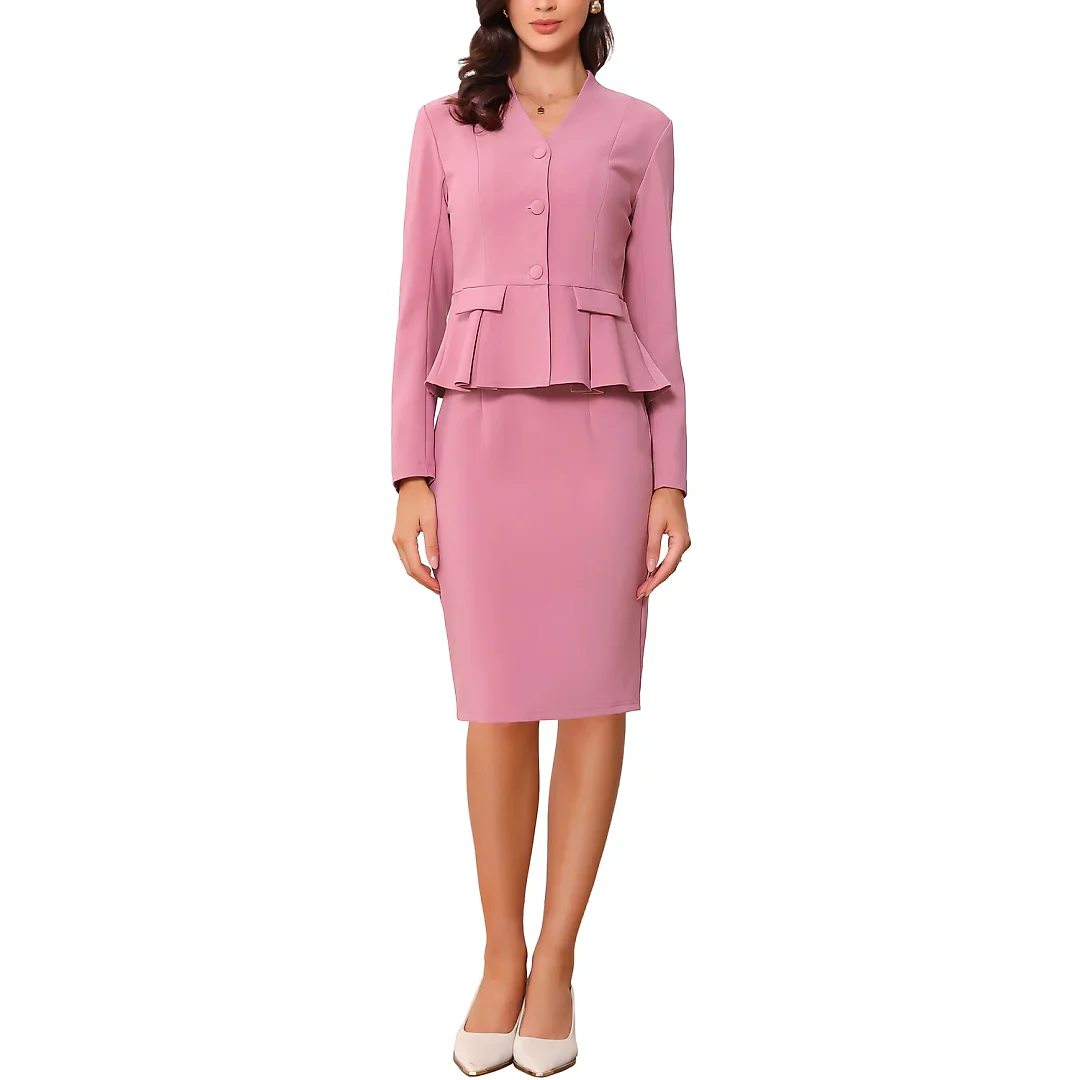 Kirablend Harlow Collarless Peplum Blazer & Pencil Skirt Set