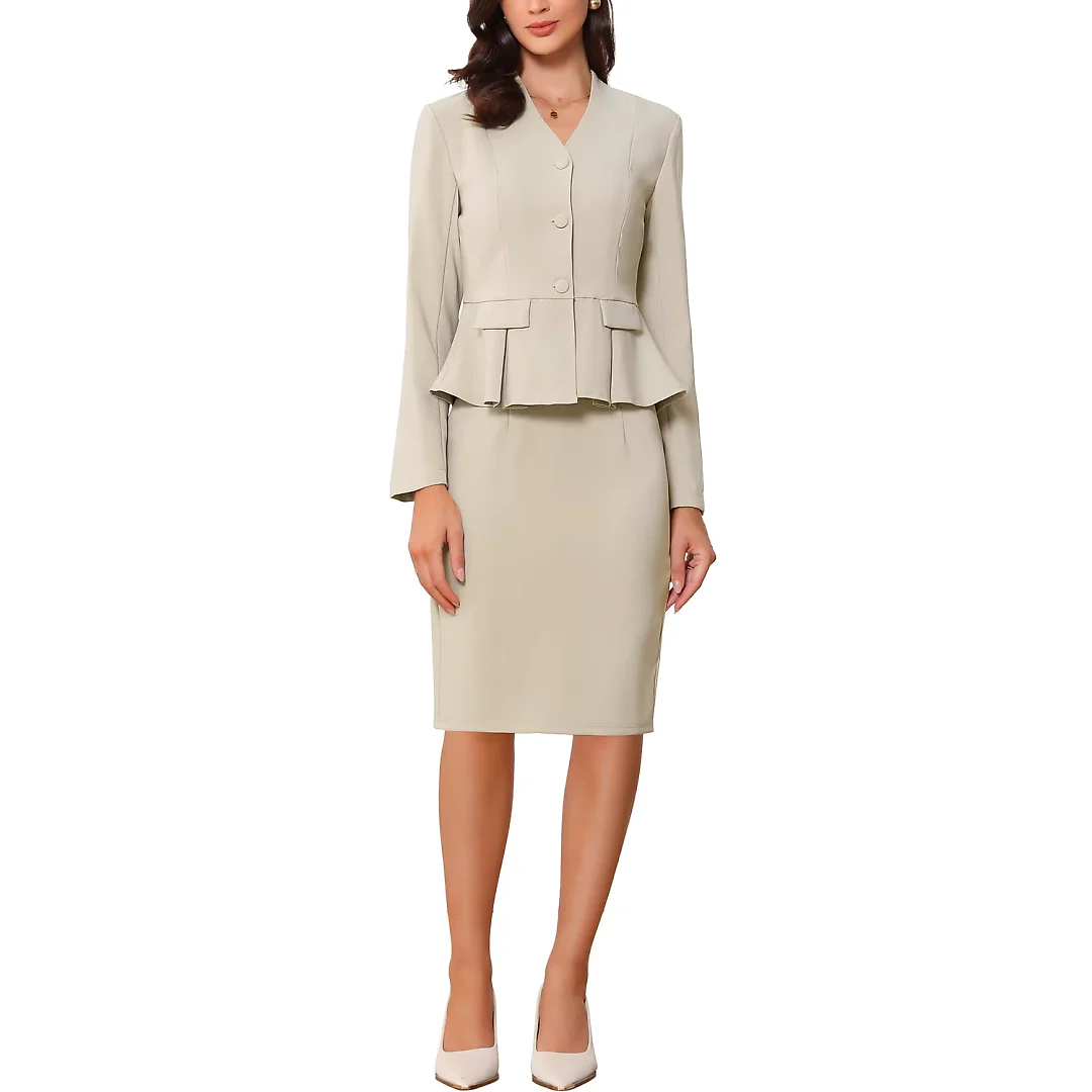 Kirablend Harlow Collarless Peplum Blazer & Pencil Skirt Set