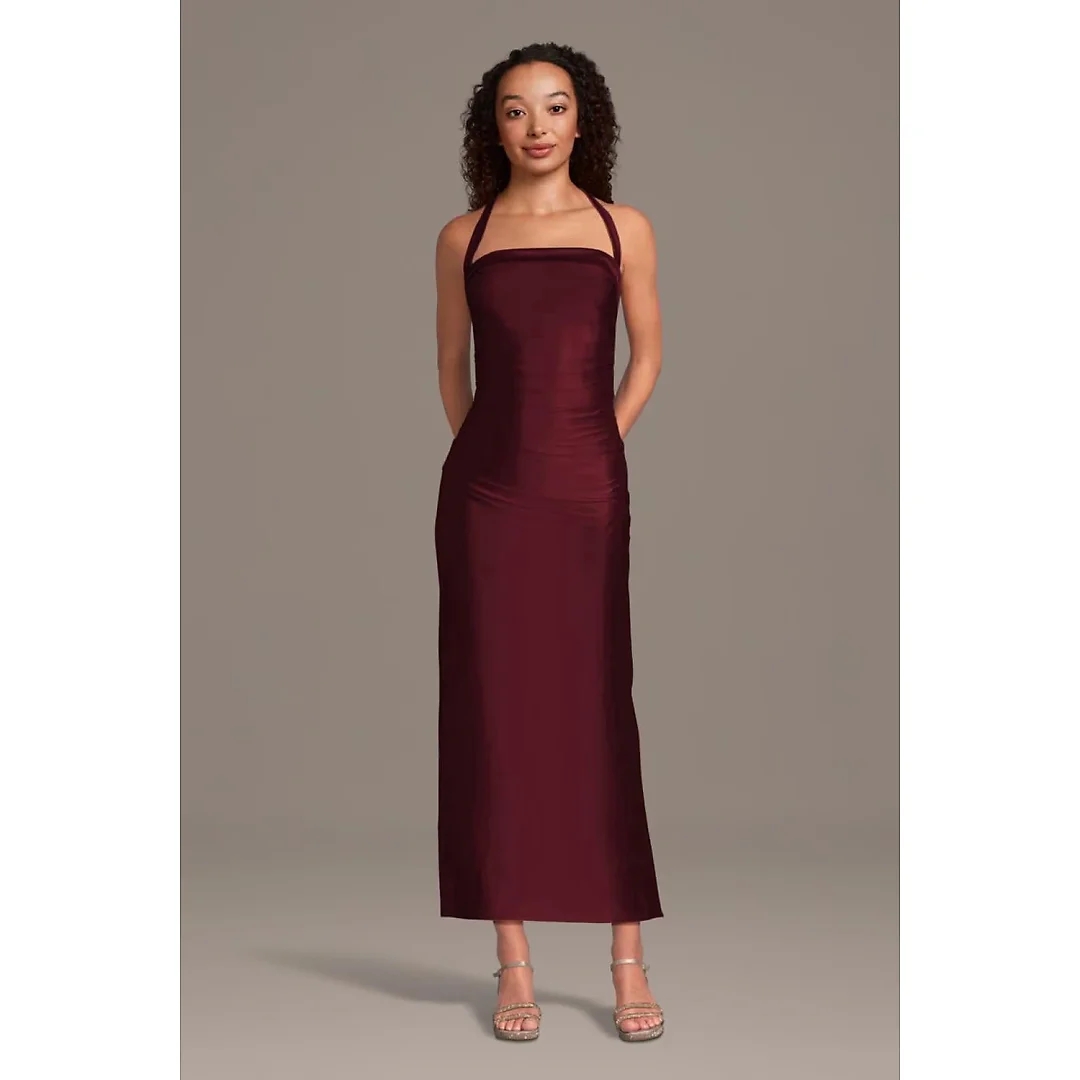 Kirablend Ivy Sculpting Satin Halter Mini Sheath Dress