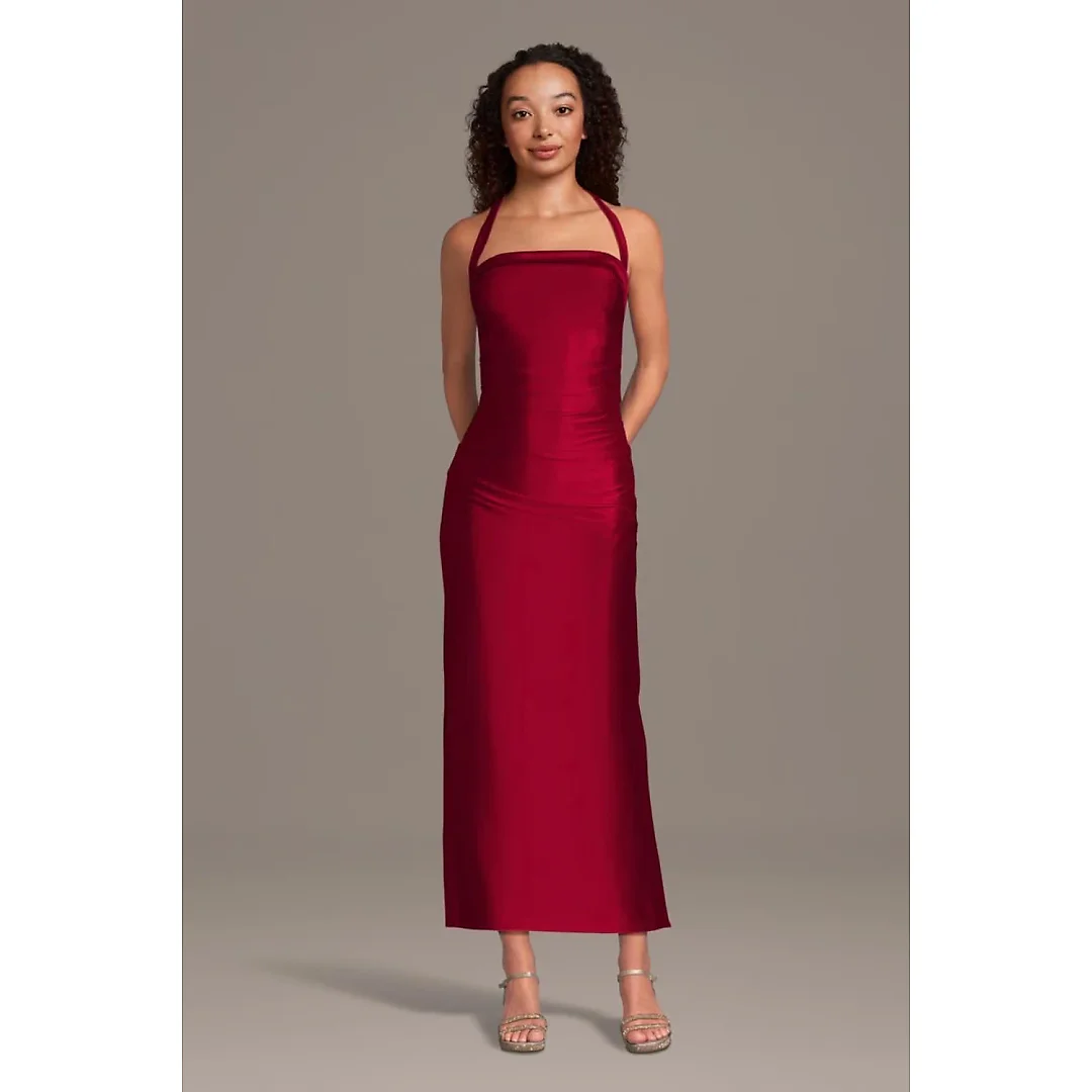 Kirablend Ivy Sculpting Satin Halter Mini Sheath Dress