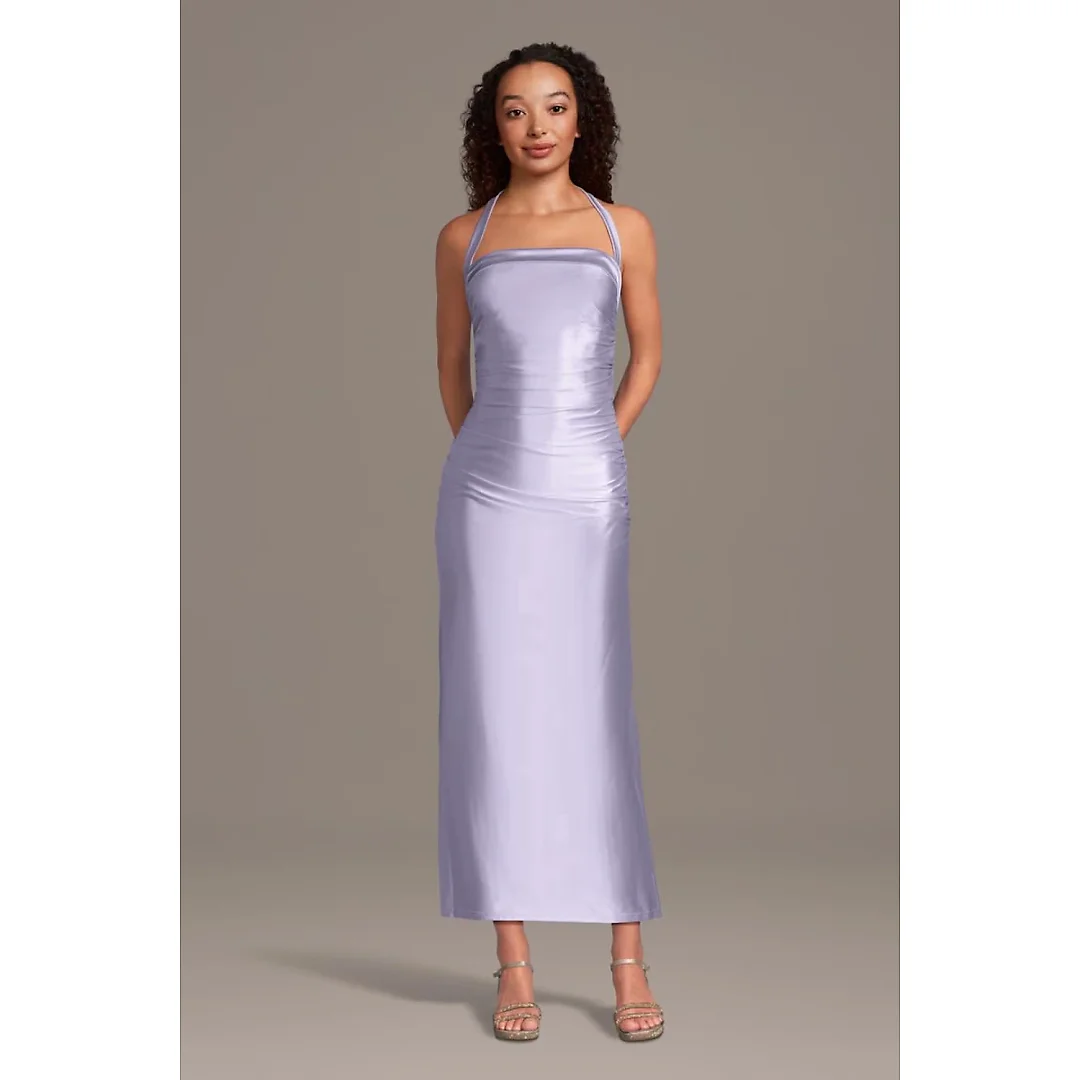 Kirablend Ivy Sculpting Satin Halter Mini Sheath Dress