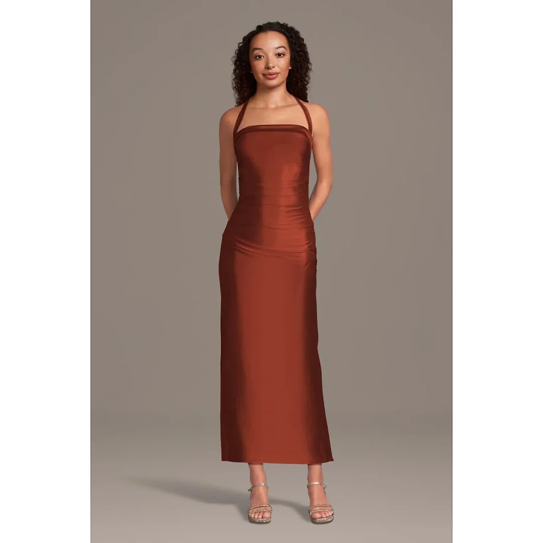 Kirablend Ivy Sculpting Satin Halter Mini Sheath Dress