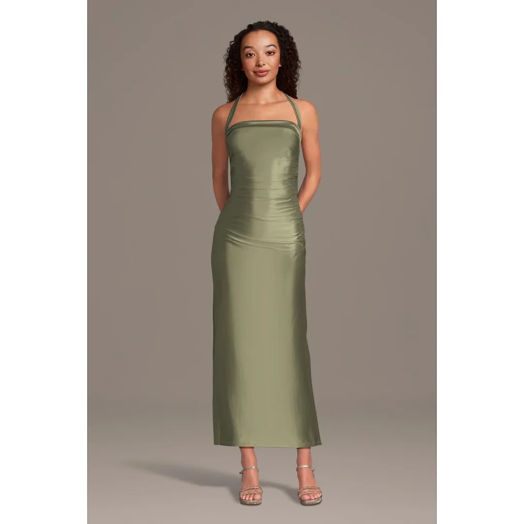 Kirablend Ivy Sculpting Satin Halter Mini Sheath Dress