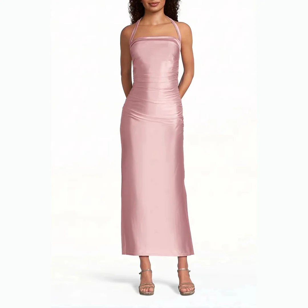Kirablend Ivy Sculpting Satin Halter Mini Sheath Dress