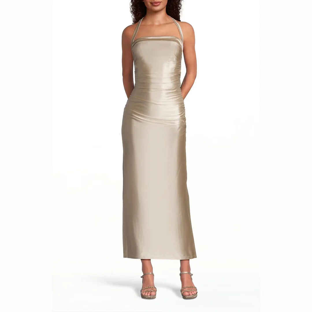 Kirablend Ivy Sculpting Satin Halter Mini Sheath Dress