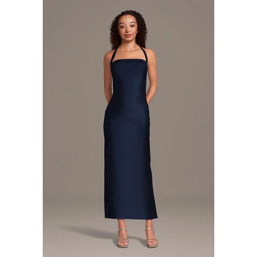 Kirablend Ivy Sculpting Satin Halter Mini Sheath Dress