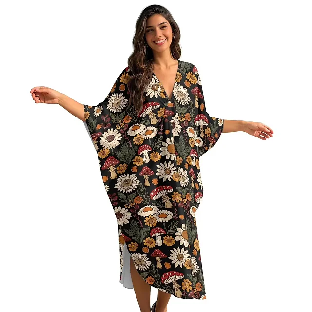 Kirablend Kai Printed Batwing Kaftan Beach Cover-Up Dress
