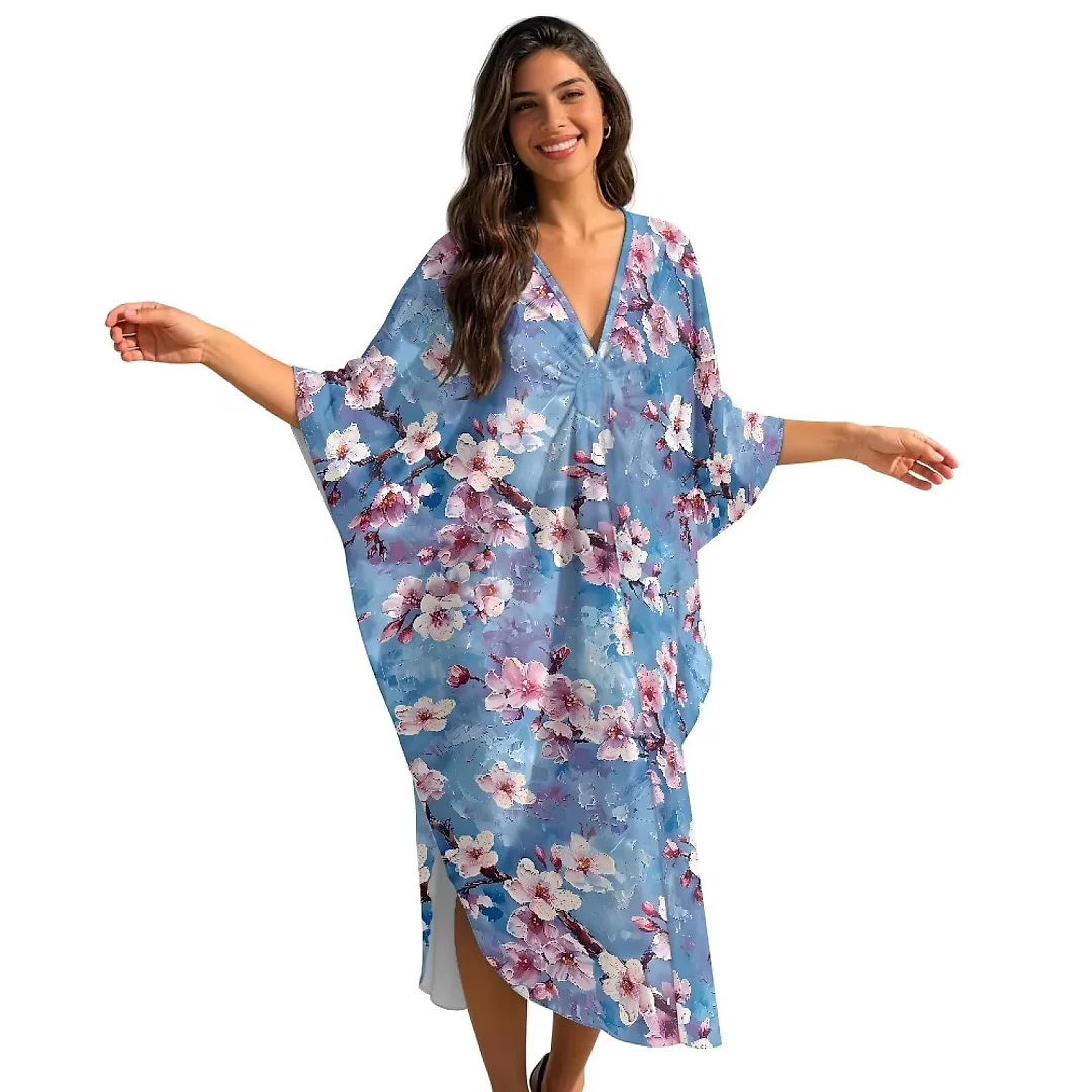 Kirablend Kai Printed Batwing Kaftan Beach Cover-Up Dress