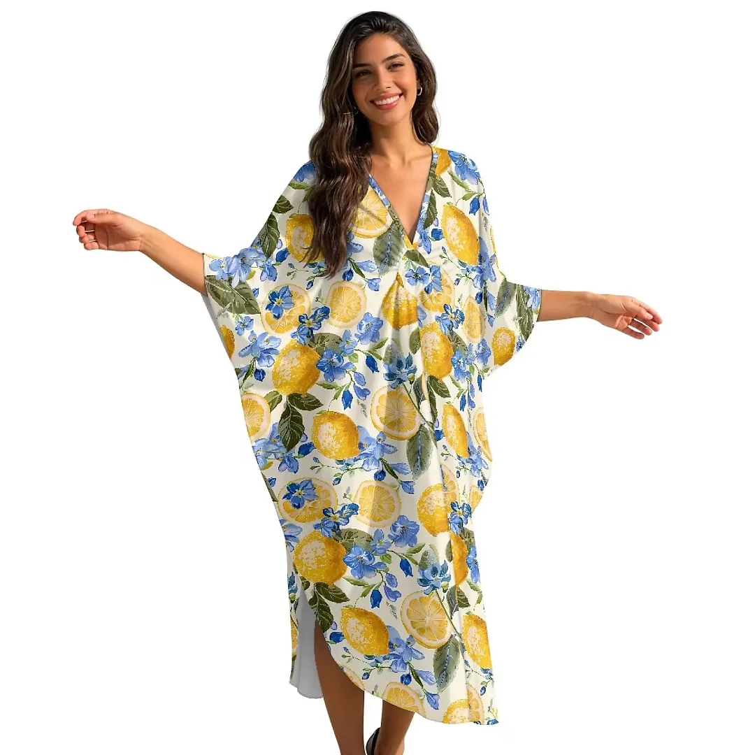 Kirablend Kai Printed Batwing Kaftan Beach Cover-Up Dress